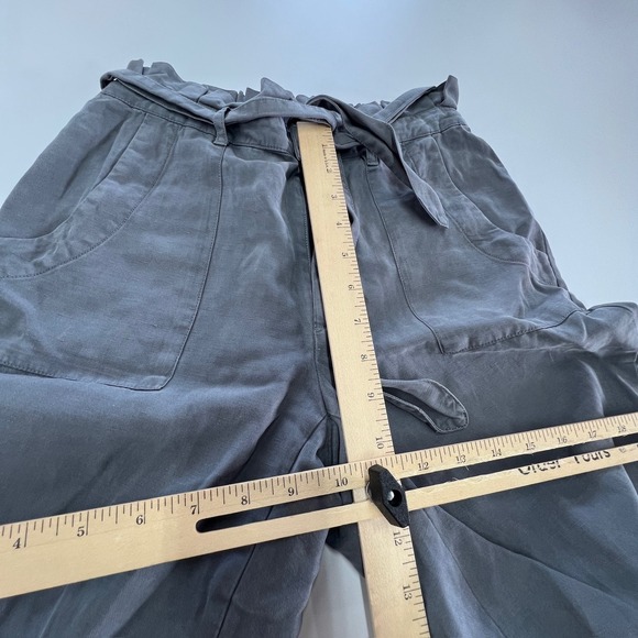 Alice + Olivia Pants Women Size 4 Liam Gray Paperbag Waist Tie Ankle Linen Blend - Picture 9 of 10